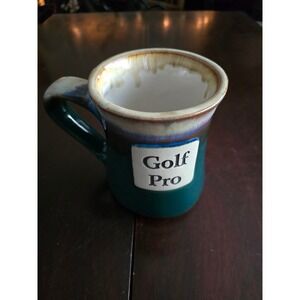 Golf Pro Stoneware Coffee Mug Teal Green Drip Glaze Artisan Pottery Cup